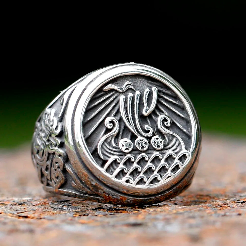 New Design Stainless Steel  Warrior Odin ship ring Amulet Jewelry Fashion Punk High Quality Jewelry for gift