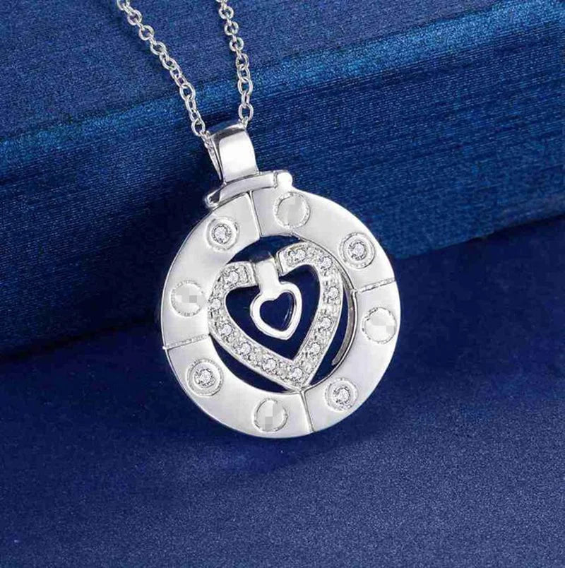 Couple Necklace 925 Silver Heart Circle Women Love Gift Set Chain