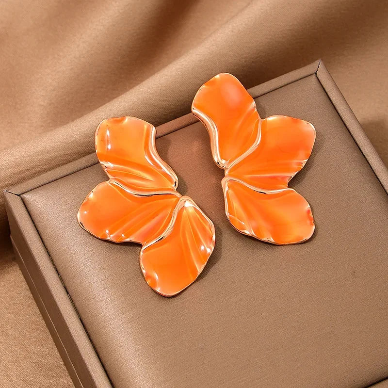 Metal Stud Earrings For Women Colored Enamel Leaves Geometric Ear Accessories Party Holiday Gift OL Fashion Jewelry