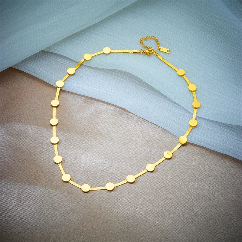 316L Stainless Steel Gold Color Round Choker Necklace Bracelets For Women Girl Fashion Non-fading Jewelry Set Accessory