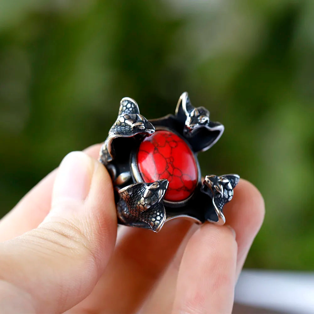 2024 New Creative 316L Stainless Steel Four snake heads and red zircon punk Ring For Men Fashion Biker animal Jewelry Gift