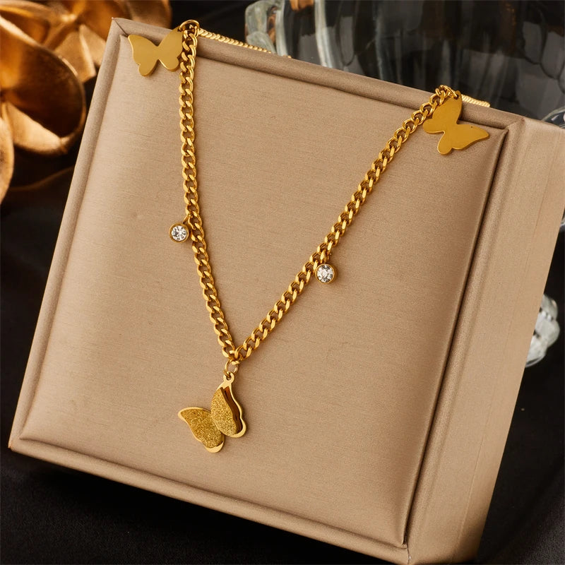 2024 316L Stainless Steel Gold Color Multilayer Necklace For Women Hip Hop Punk Street Trend Chain Choker Girls Jewelry Gift