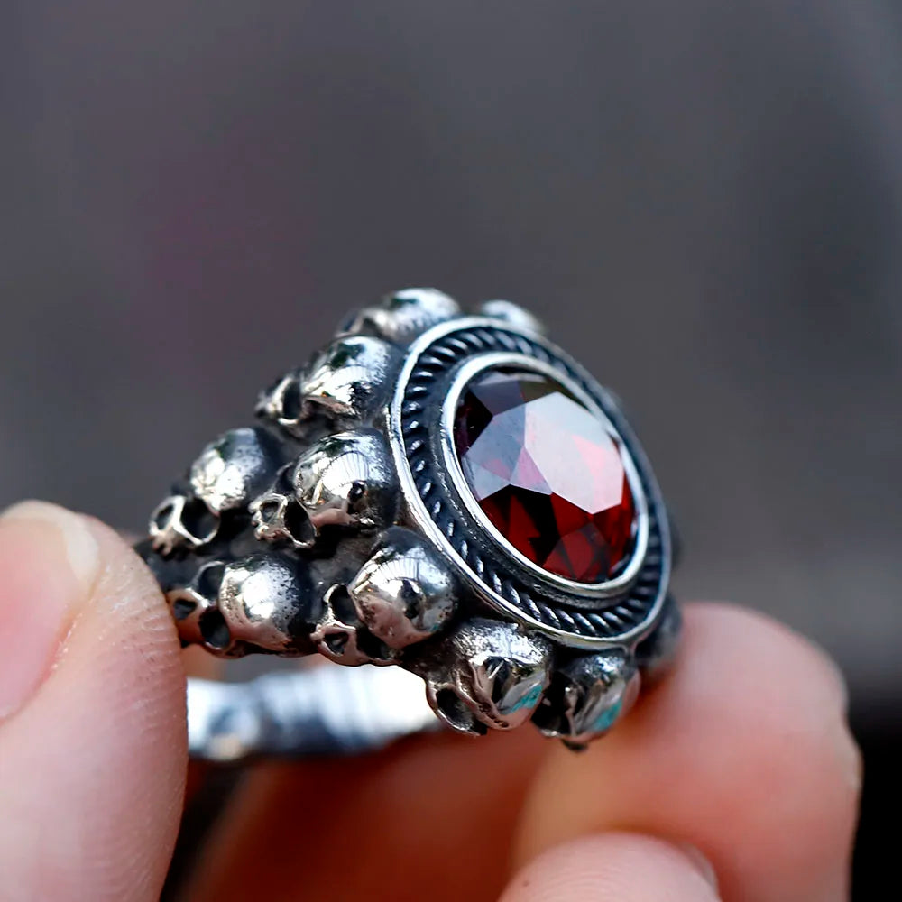 NEW Men's 316L stainless-steel rings Skull Head witth Red zircon ring Vintage gothic punk Jewelry Gifts