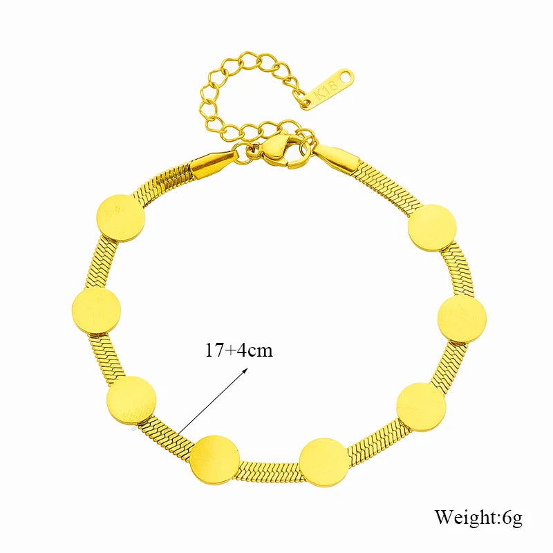 316L Stainless Steel Gold Color Round Choker Necklace Bracelets For Women Girl Fashion Non-fading Jewelry Set Accessory