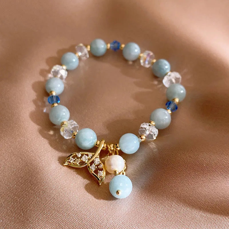 Blue stone Fishtail Forest Charm Bracelet New Small Fresh Jewelry Girl's Sweet Accessories Party Exquisite Gift For Wman‘s