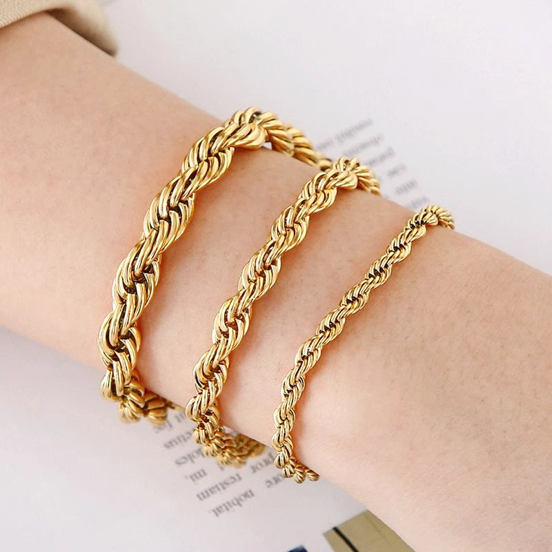 Stainless Steel Bracelets For Women Gold Color Twisted Rope Link Chain Bracelets On the Hand Jewelry Gifts