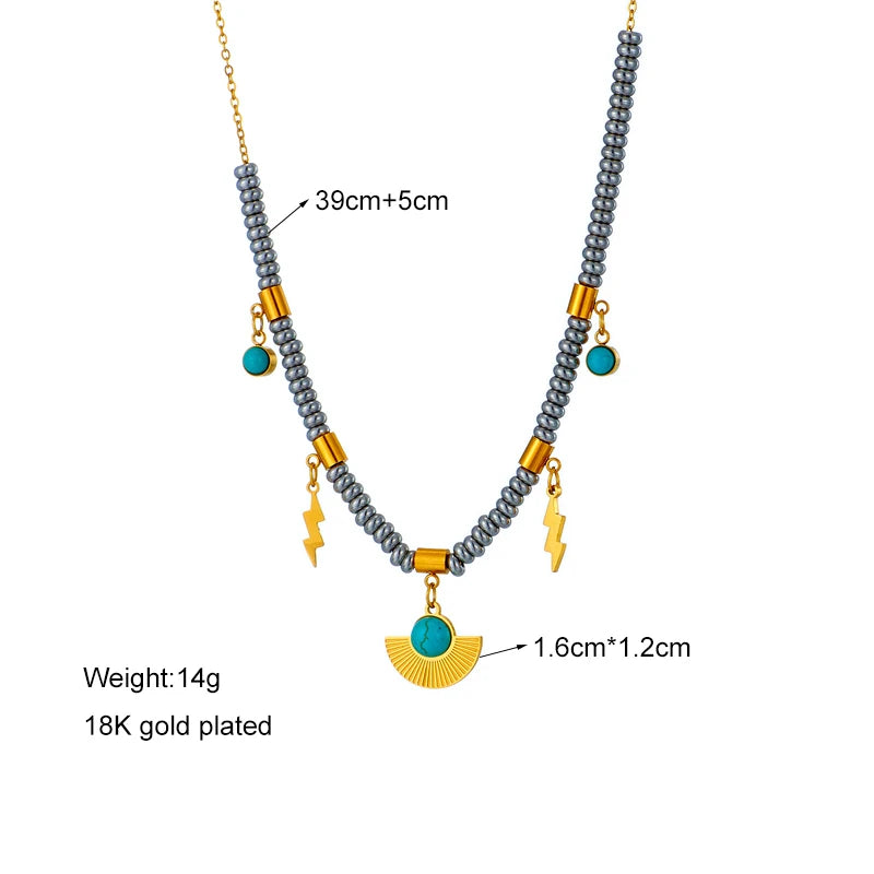 316L Stainless Steel Green Stone Crystal Necklace For Women Bohemian Ethnic Chain Choker Wedding Party Jewelry Gift