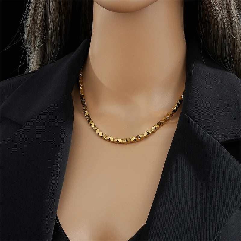 316L Stainless Steel Gold Color Geometric Overlay Necklace For Women Girls Chain Retro Simple Jewelry Party Gift Collier