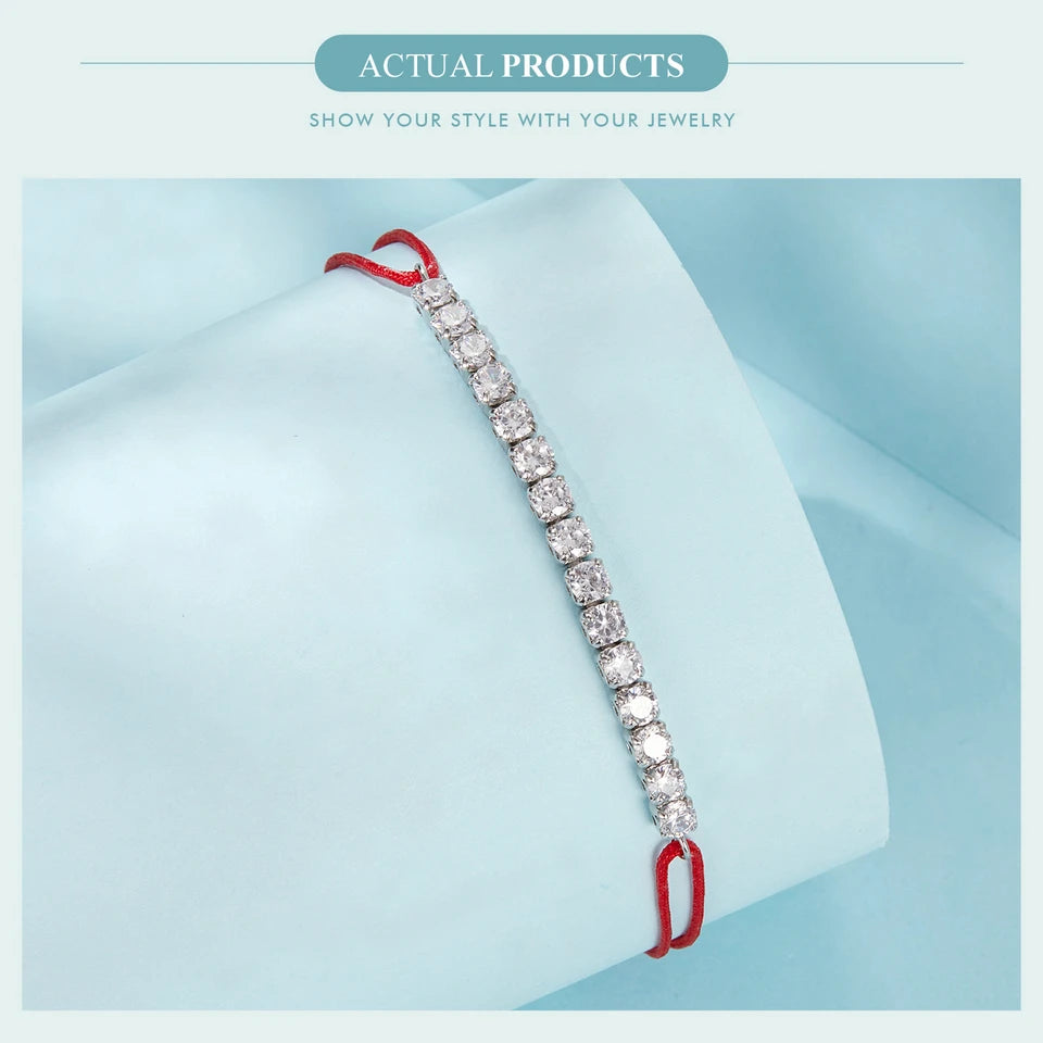 925 Sterling Silver Lucky Red Rope Bracelet Shiny Zircon Tennis Bracelet for Women Fine Jewelry Gift