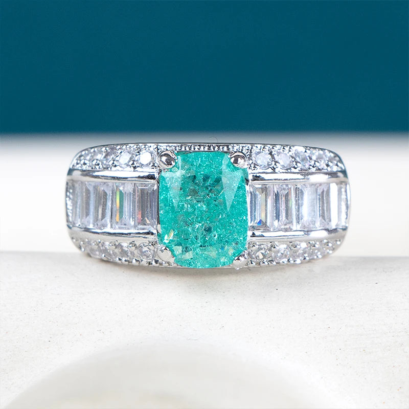 Cellacity women men paraiba ring silver 925 jewerly with big stone wedding party fine jewerly gift size 6-10 wholesale jewerly