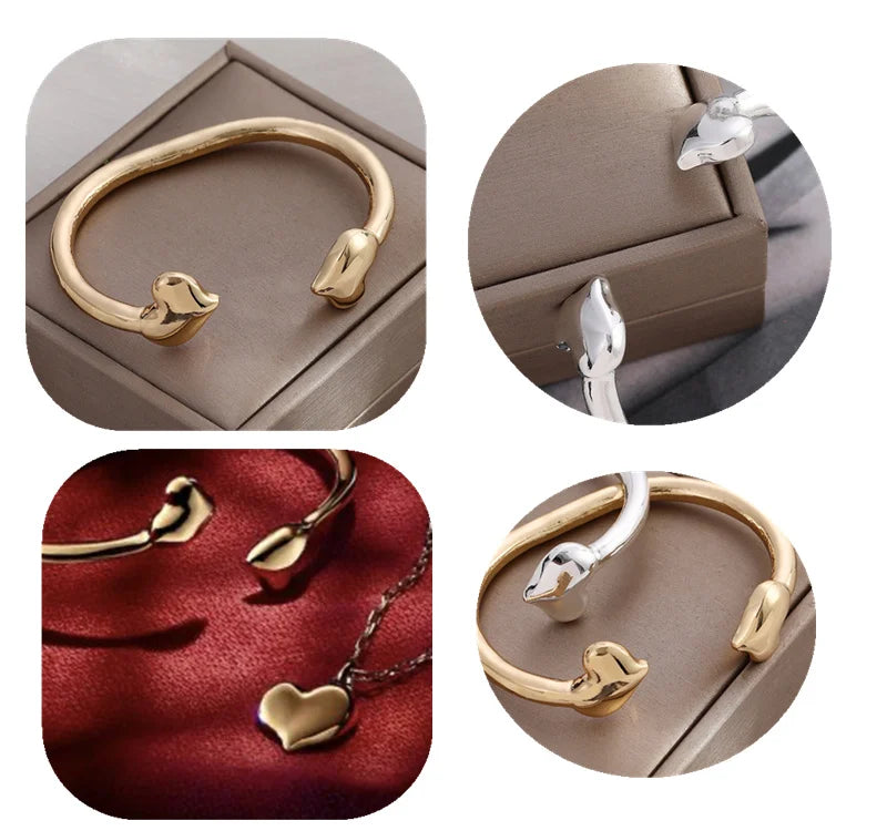 Fashion Design Heart Charms Wristband Female Cuff Bangles&Bracelets For Women Opening Size Gold Silver Color Plated Gift