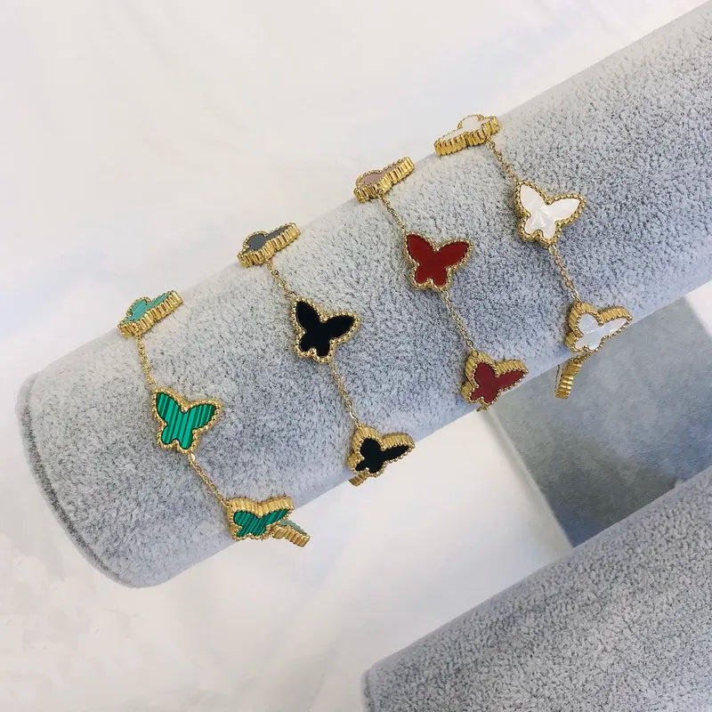 New Colorful Double Side Butterfly Bracelet For Women Stainless Steel Chain Bracelet Fashion Jewelry Adjustable Bangle Wholesale