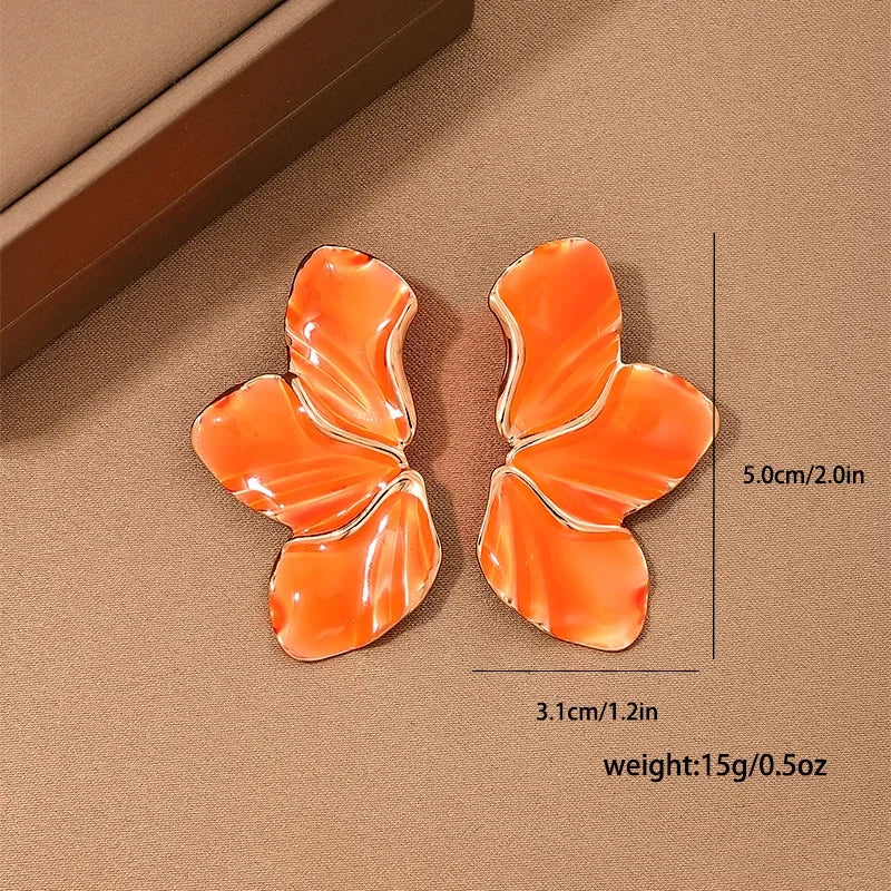 Metal Stud Earrings For Women Colored Enamel Leaves Geometric Ear Accessories Party Holiday Gift OL Fashion Jewelry