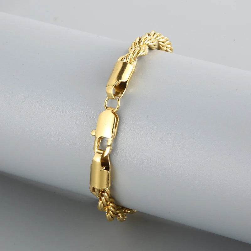 Stainless Steel Bracelets For Women Gold Color Twisted Rope Link Chain Bracelets On the Hand Jewelry Gifts