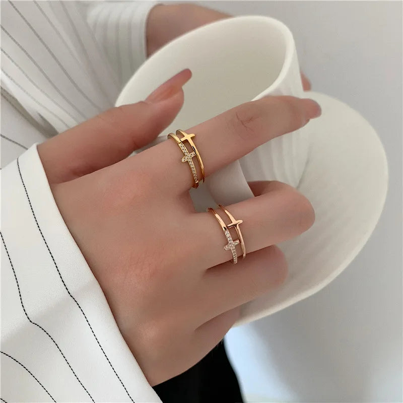 Stainless Steel Layered Metal Texture Ring Occident Simple 18k Gold Plated Finger for Women Jewelry кольцо женское Designed Ring