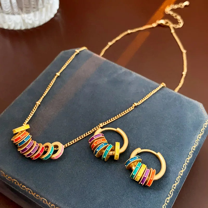 New Arrival Light Luxury Retro Oil Dropping Color Round Hoop Earrings For Women Fashion Sweet Metal Jewelry Party Gifts