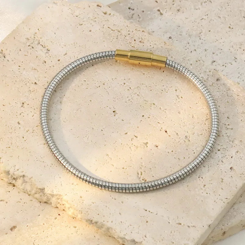 3mm Gold Silver Color Stainless Steel Spring Snake Chain Link Bracelet Fit European Brand Bracelet Women Waterproof Jewelry