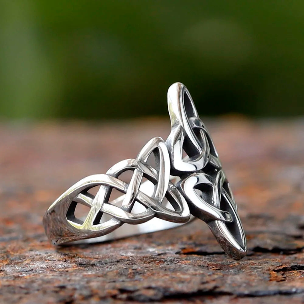 Vintage Hollow Out Mens Stainless Steel Celtic Knot Ring Simple Nordic Trinity Irish Rings for Women Viking Amulet Jewelry Gift