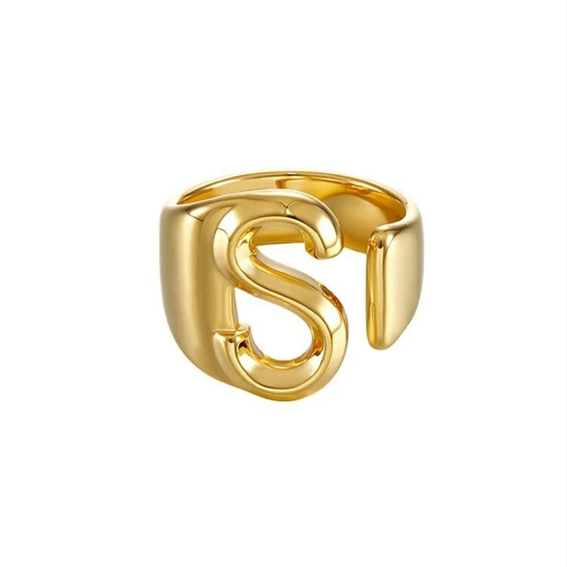 Neo Goth European and American Exaggerated Metal Letter Gold Color Rings For Woman Korean Fashion Jewelry Girl's Set Accessories