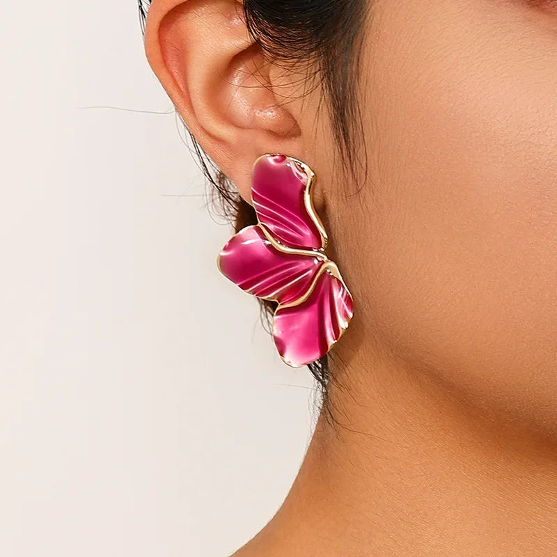 Metal Stud Earrings For Women Colored Enamel Leaves Geometric Ear Accessories Party Holiday Gift OL Fashion Jewelry