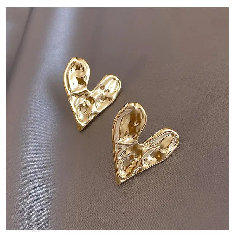 Design sense Concave Convex Uneven Gold Colour Heart Earrings Korean Fashion Jewelry Party Unusual Accessories For Women's Gift