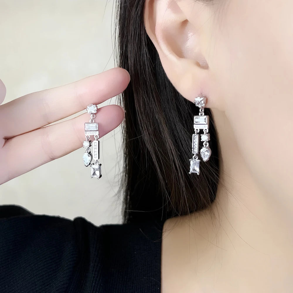 White Mix of Shapes Drop Earrings,Stunning Chandelier Jewelry For Women Summer Brand New Sterling Silver 925 Trendy Gift