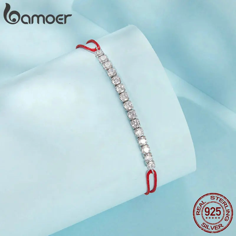 925 Sterling Silver Lucky Red Rope Bracelet Shiny Zircon Tennis Bracelet for Women Fine Jewelry Gift