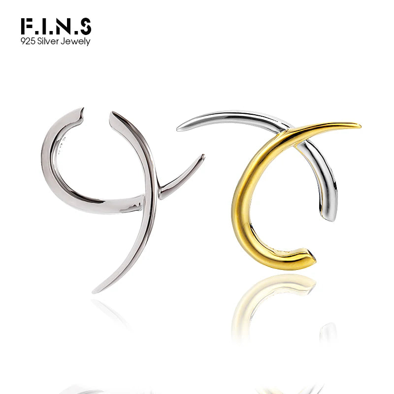 F.I.N.S 1PC Minimalist S925 Sterling Silver Geometric Ear Clip Without Piercing Q-Shape Ear Bone Buckle Gold Silver Open Earring