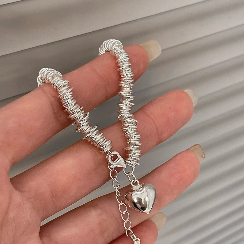 New Designed Silver Color Circular Heart Shaped Pendant Bracelet & NECKLACES For Women's Valentine's Day Sweet Accessories Unusual Jewelry