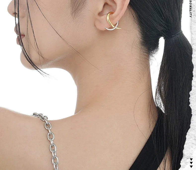 F.I.N.S 1PC Minimalist S925 Sterling Silver Geometric Ear Clip Without Piercing Q-Shape Ear Bone Buckle Gold Silver Open Earring