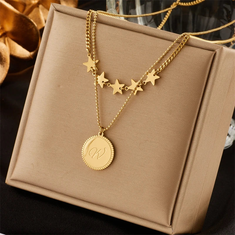 2024 316L Stainless Steel Gold Color Multilayer Necklace For Women Hip Hop Punk Street Trend Chain Choker Girls Jewelry Gift