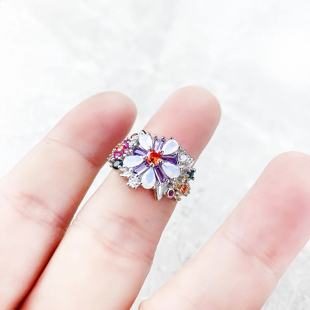 Colourful Flowers Ring 2023 Brand New Fine Jewerly Bohemia 925 Sterling Silver Gift For Women