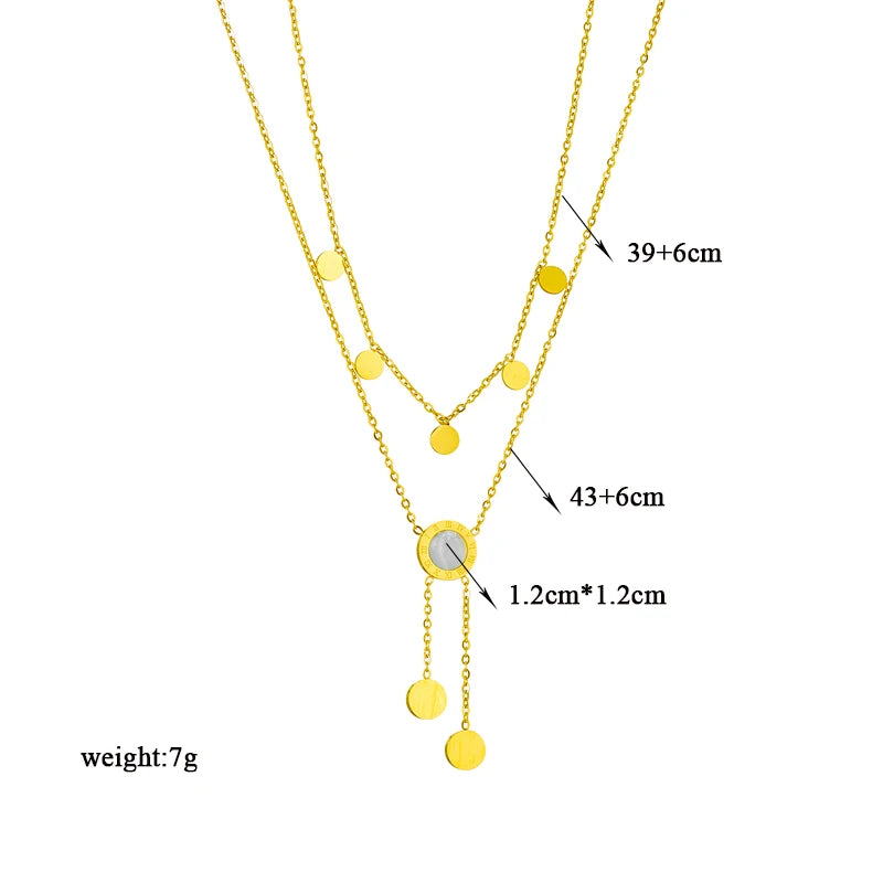 316L Stainless Steel Round Roman Numeral Dial Long Pendant Necklace For Women Fashion Girls Clavicle Chain Jewelry Gifts