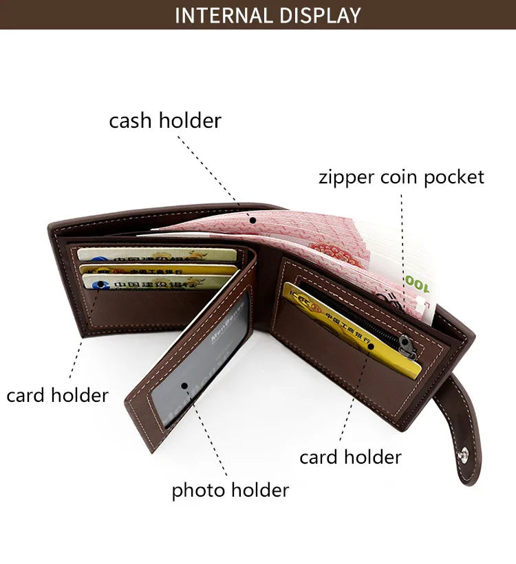 New Wallets Slim Card Holder PU Print Male Wallet Small Photo Holder Tri-fold Bag Frosted Men's Purses