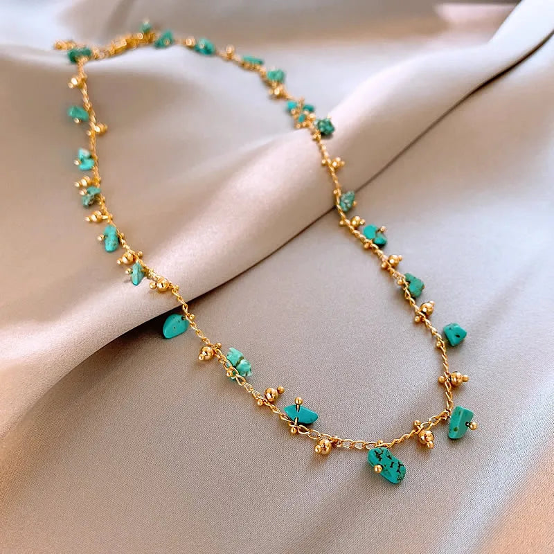 Natural Irregular Green Stone Pendant Gold Color Chain Necklace 2024 Fashion Jewelry For Women's Sexy Neckchain Neck Accessories