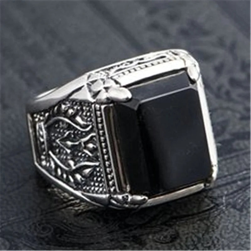 Vintage High-end Silver 925 Ring Male Party Accessories Personality Relief Lines Flower Ring For Men Jewelry