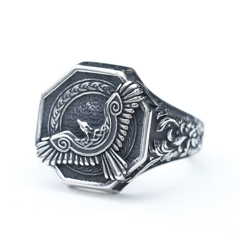 New 316L Stainless Steel Norse Amulet Mythology Flying Eagle Ring For Man Viking Pattern Jewelry Party Gift