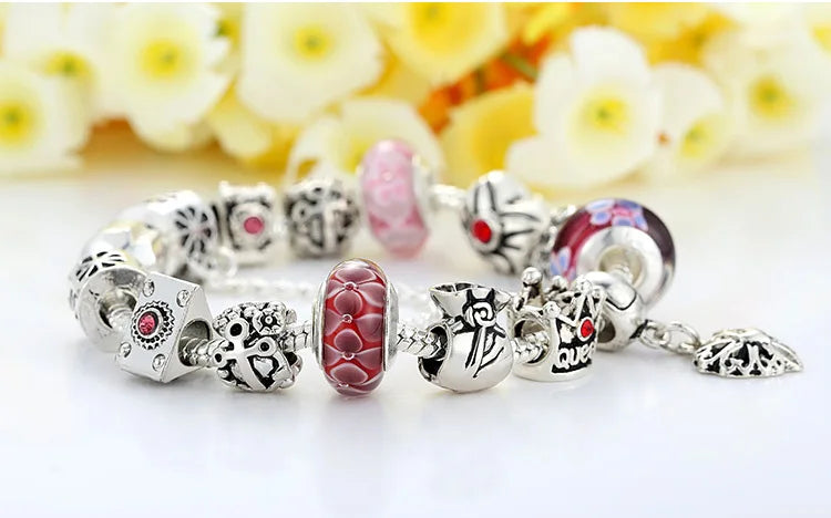 Queen Jewelry Charms Bracelet & Bangles With Queen Crown Beads Bracelet for Women