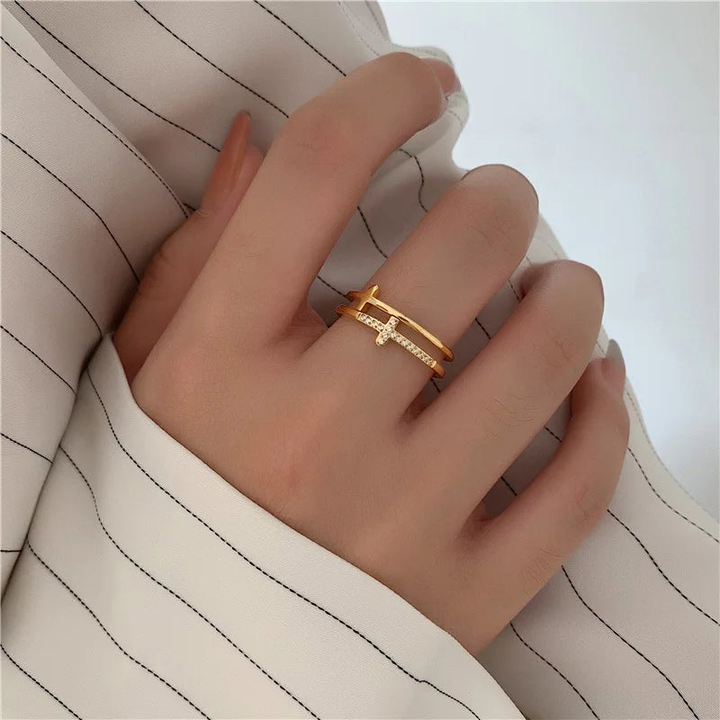 Stainless Steel Layered Metal Texture Ring Occident Simple 18k Gold Plated Finger for Women Jewelry кольцо женское Designed Ring