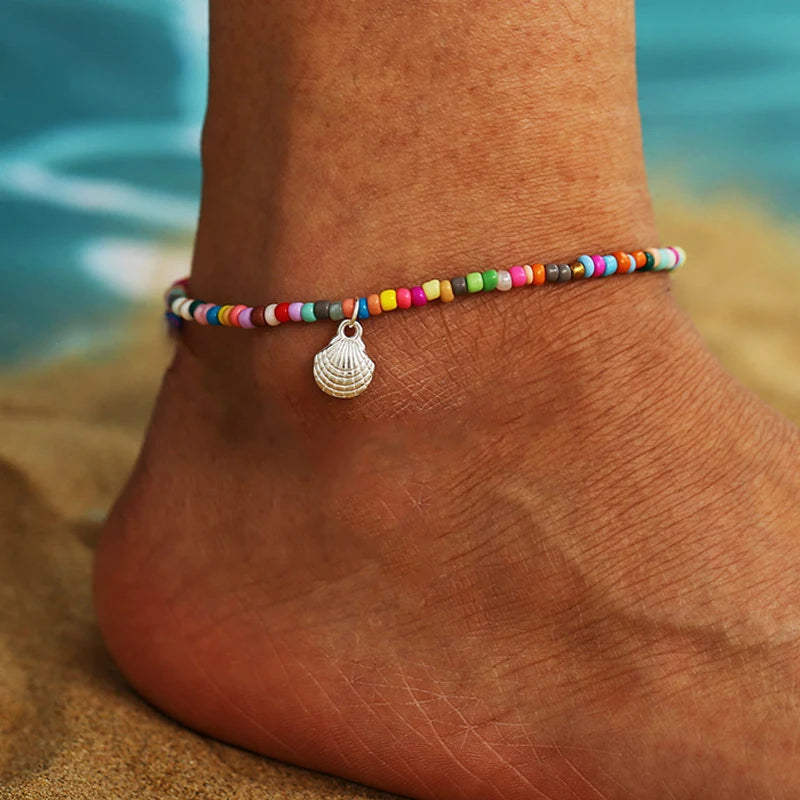 Bohemian Colorful Turkish Eyes Anklets for Women Butterfly Flower Zircon Shell Cat Ankle Bracelet Summer Beach Foot Leg Jewelry