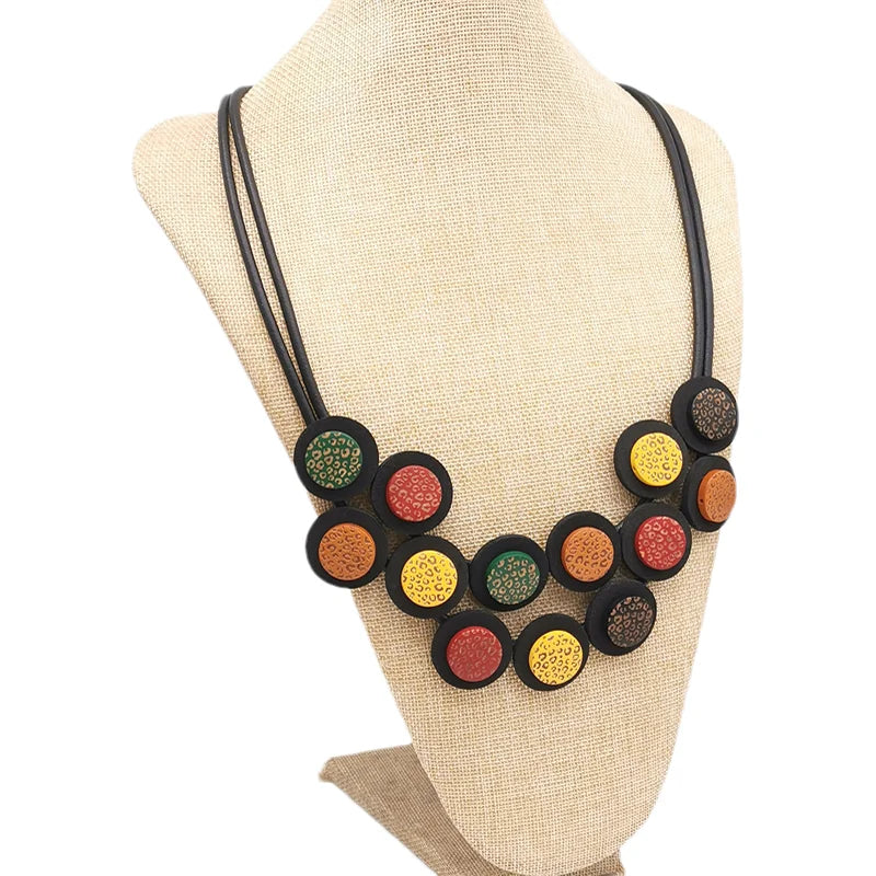 New 2024 Multicolor Rubber Necklaces For Women Gothic Pendant Sweater Choker Design Ethnic Jewelry Wood Accessories Necklace