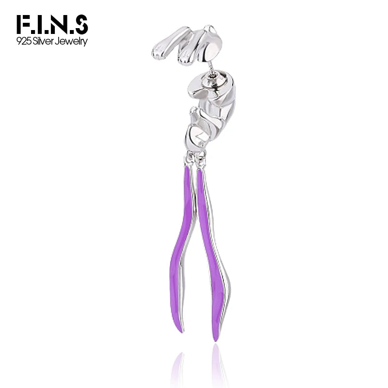 F.I.N.S 1PC 925 Sterling Silver Upside Down Enemal Rabbit Stud Earrings Front and Back Piercing Ear Hanging Pendientes Plata 925