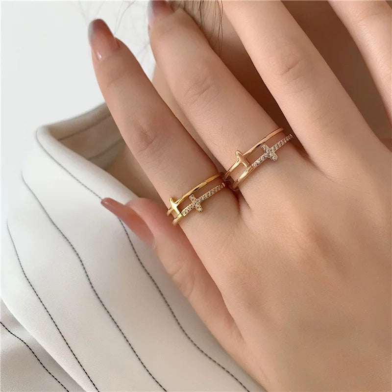 Stainless Steel Layered Metal Texture Ring Occident Simple 18k Gold Plated Finger for Women Jewelry кольцо женское Designed Ring