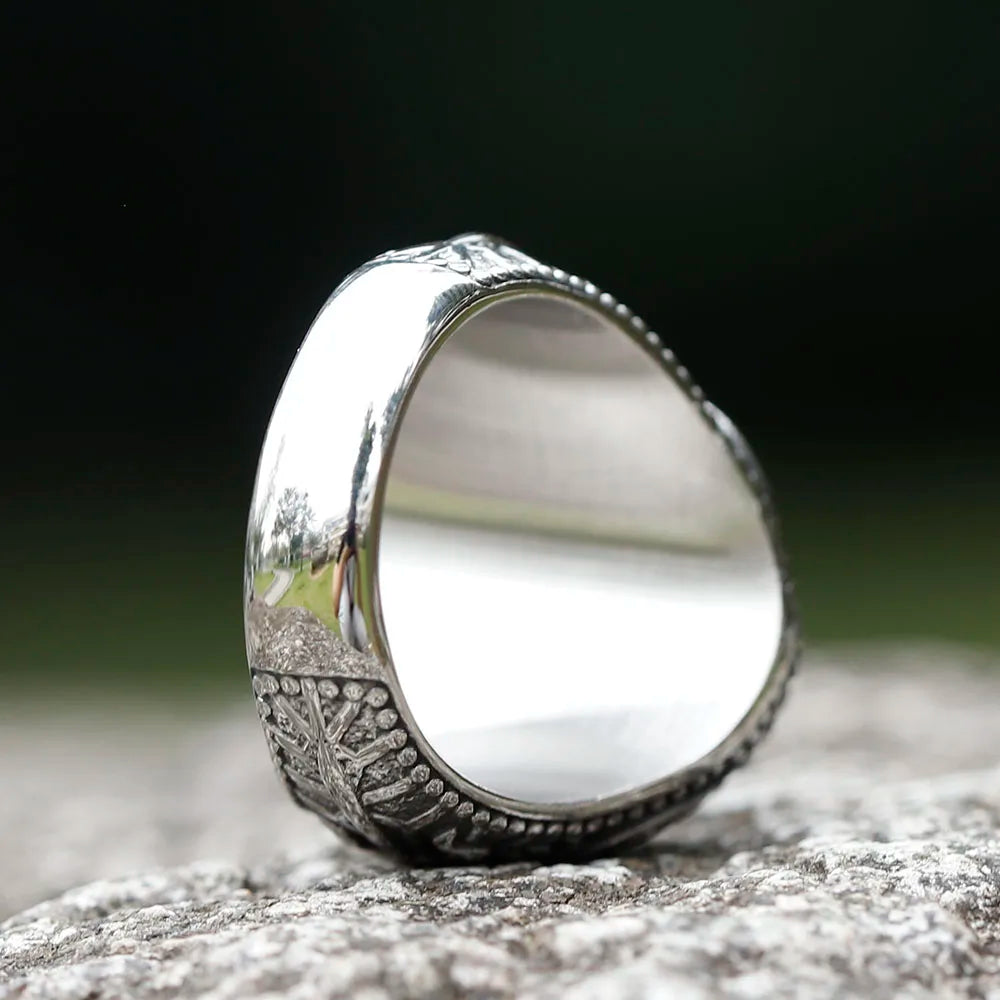 New Unique Design Stainless Steel Turkish Stone Ring Vintage Pattern Men's Ring Retro National Style Jewelry Gift