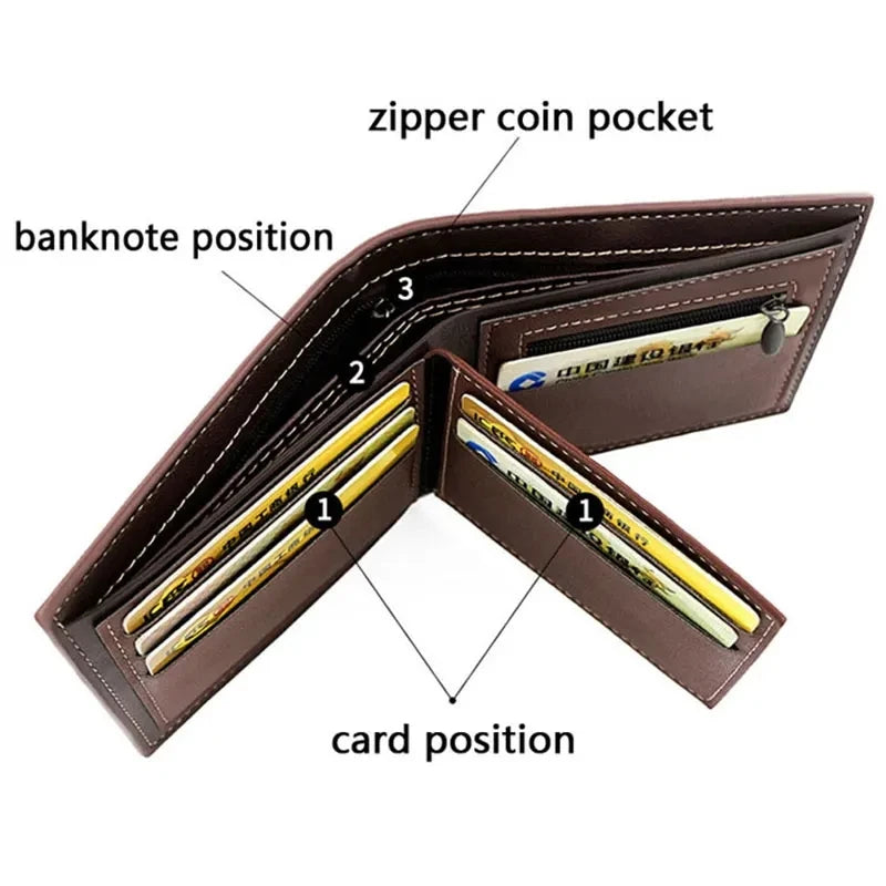 High Quality PU Leather Men Short Wallets Classic Simple Card Holder Men's Purses Photo Holder Small Slim Male Handbags