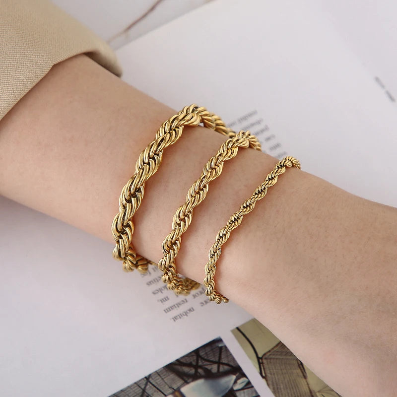 Stainless Steel Bracelets For Women Gold Color Twisted Rope Link Chain Bracelets On the Hand Jewelry Gifts