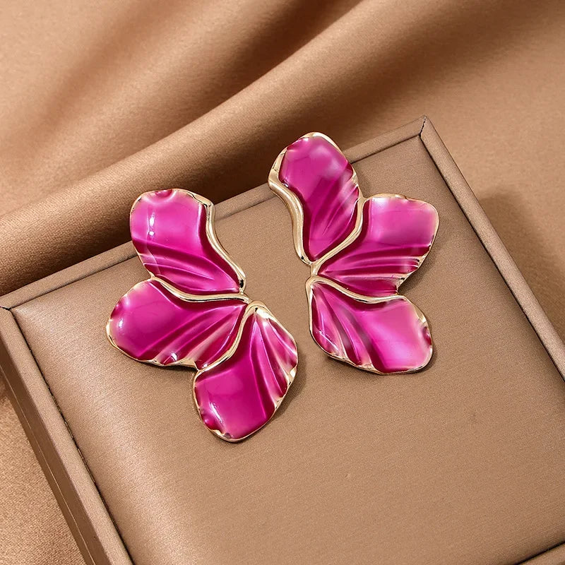 Metal Stud Earrings For Women Colored Enamel Leaves Geometric Ear Accessories Party Holiday Gift OL Fashion Jewelry