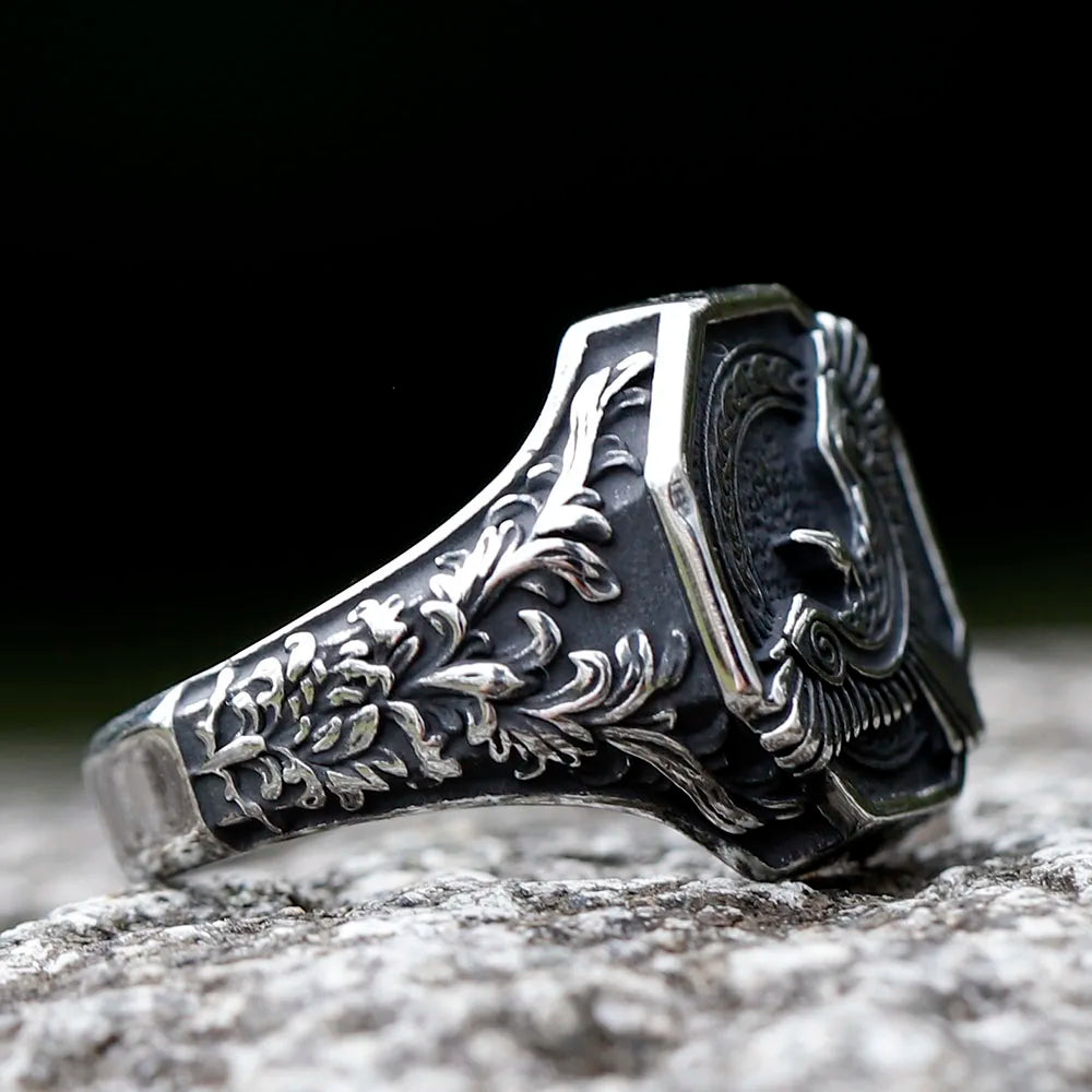 New 316L Stainless Steel Norse Amulet Mythology Flying Eagle Ring For Man Viking Pattern Jewelry Party Gift