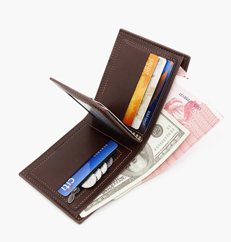 Short Men Wallets Engraving Vintage Card Holder Zipper Coin Pocket Retro Male Wallet PU Leather Small Men's Wallet