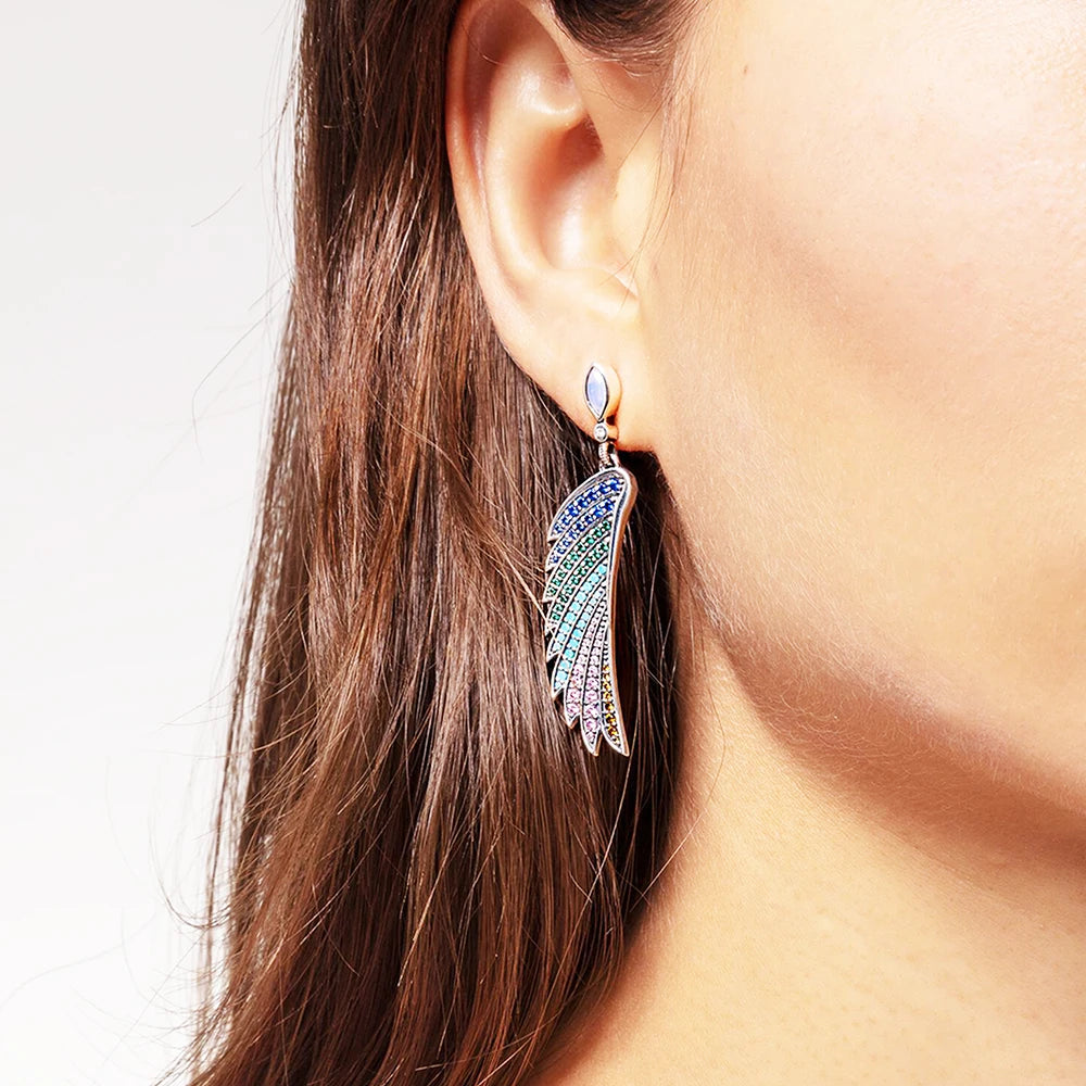 Earrings Bright Hummingbird Wing New Rainbow Bohemia Gift For Women High Quality 925 Sterling Silver Multi-coloured Fine Jewelry